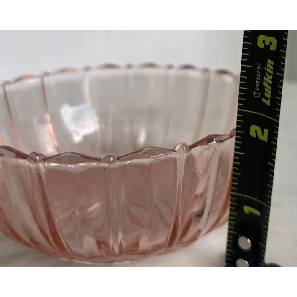 Vintage Pink Salmon Depression Glass Dessert‎ Bowl Anchor Hocking Fortune Ribbed